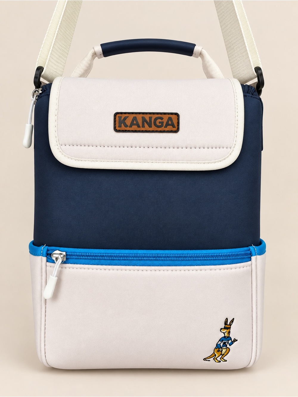 KANGA 12 Can Kase Mate Iceless Cooler Magnetic Top Navy Cream